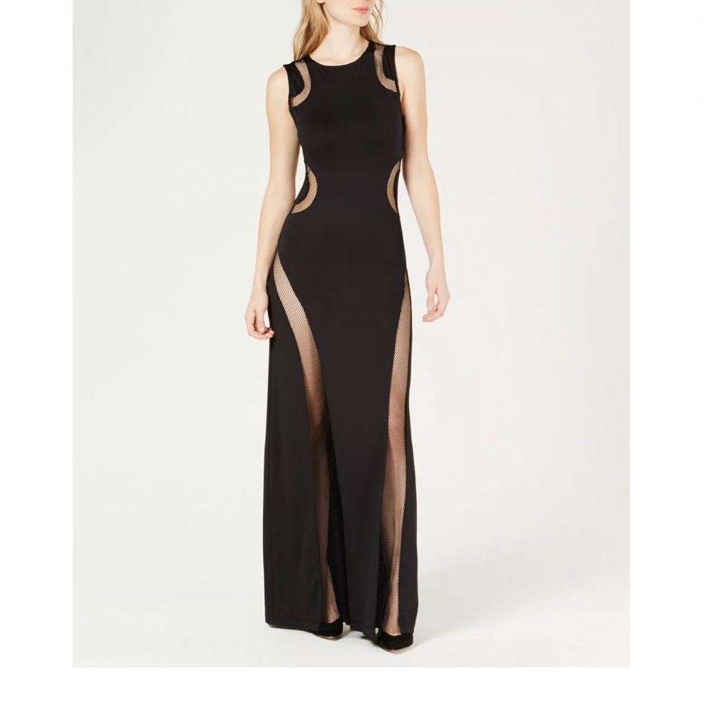 NWT GUESS Anetta Sleeveless Mesh-Insert Maxi Dress Jet